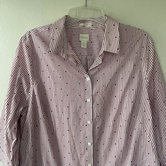 Chico’s Size XXL Pin Striped red white buttondown - Picture 3 of 10